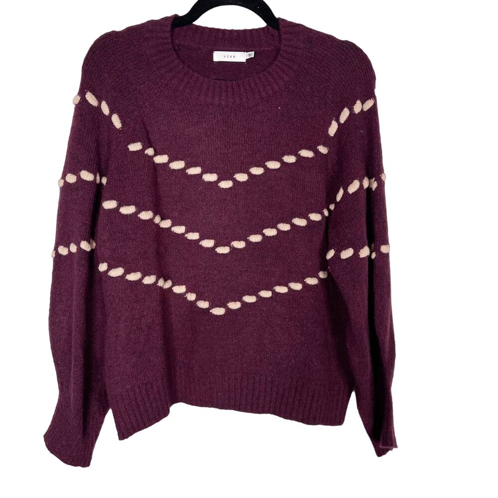 Lush Small Berry Rose Purple Pink Laced Up Pullover Sweater Cozy Knit Crew Neck